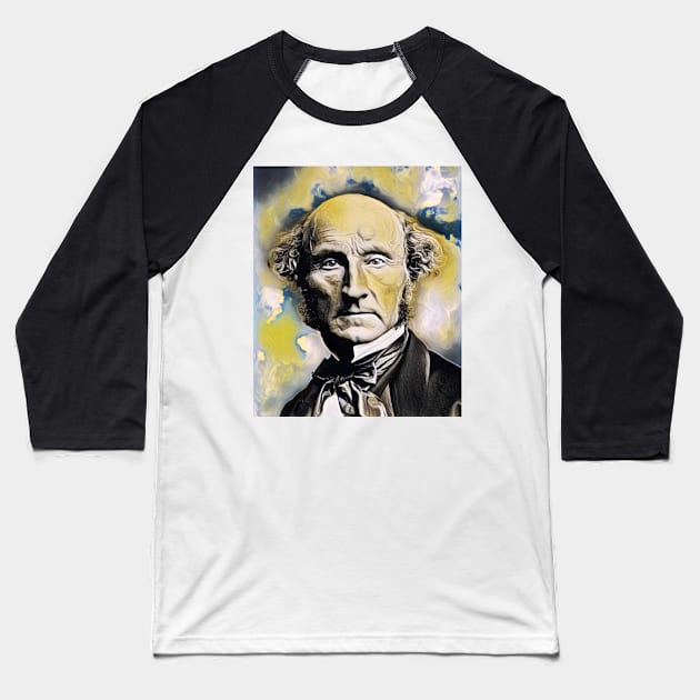 John Stuart Mill Yellow Portrait | John Stuart Mill Artwork 8 Baseball T-Shirt by JustLit